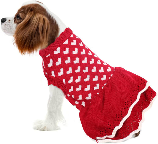 Pet Sweater Dress for Small Medium Dogs，Pet Red Knitted Princess Dress Clothes for Female Girl Dogs，Warm Puppy Knitwear Turtleneck Pullover Vest for Fall and Winter，Dog Christmas Apparel Party Costume