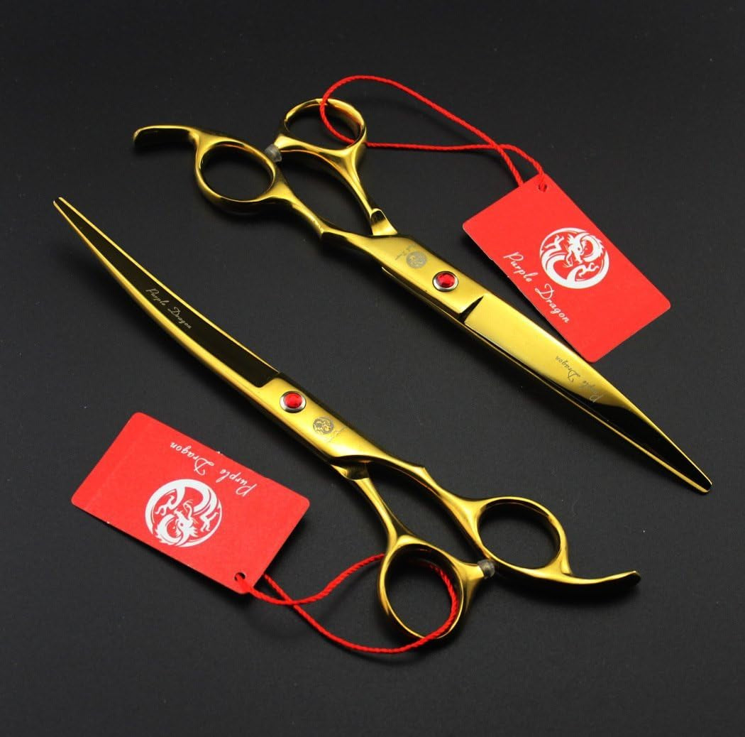 Professional 7.0 Inch 4PCS Pet Grooming Scissors Kit Japan Premium Steel Straight & Curved & Thinning Blade Dog Hair Cutting Shears Set with Case