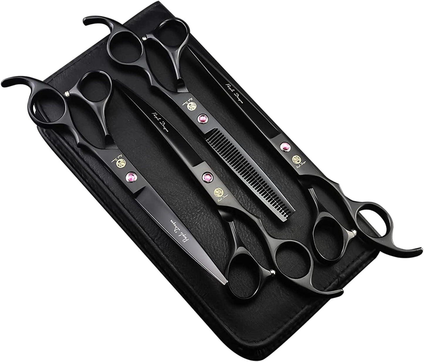 Professional 7.0 Inch 4PCS Pet Grooming Scissors Kit Japan Premium Steel Straight, Curved & Thinning Blade Dog Hair Cutting Shears Set with Case