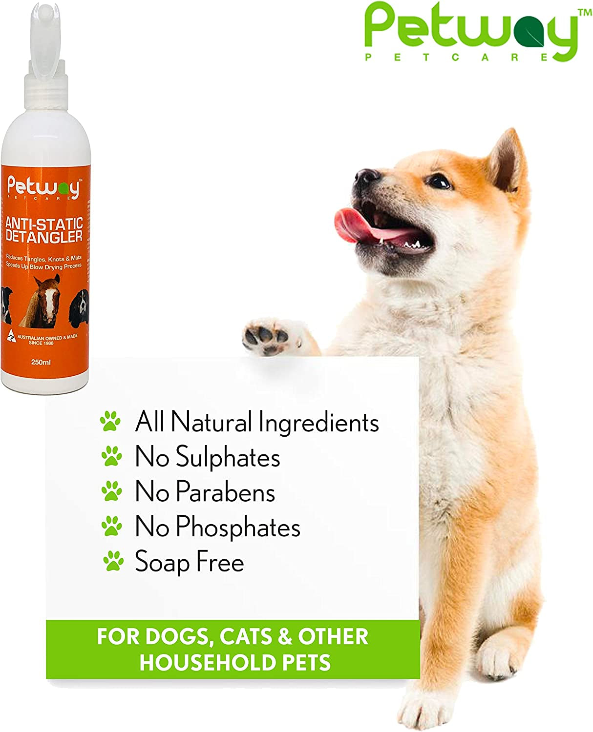 Petcare Anti-Static Detangler Spray –Dematting Spray for Dogs and Cats, Pet Detangling Anti-Static Spray, Free of Phosphates, Parabens & Enzymes – Tangle Remover, Daily Grooming Aid - 8.45 Oz