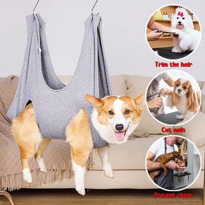 Pet Grooming Hammock,Pet Nail Clip Bag for Grooming,Bathing,Nail Cutting and Ear Removal,Dog Cat Hammock for Small Medium Dogs Cats Indoor,Pet Grooming Bag with Hangers and Fixing Pets(13.7Inch)
