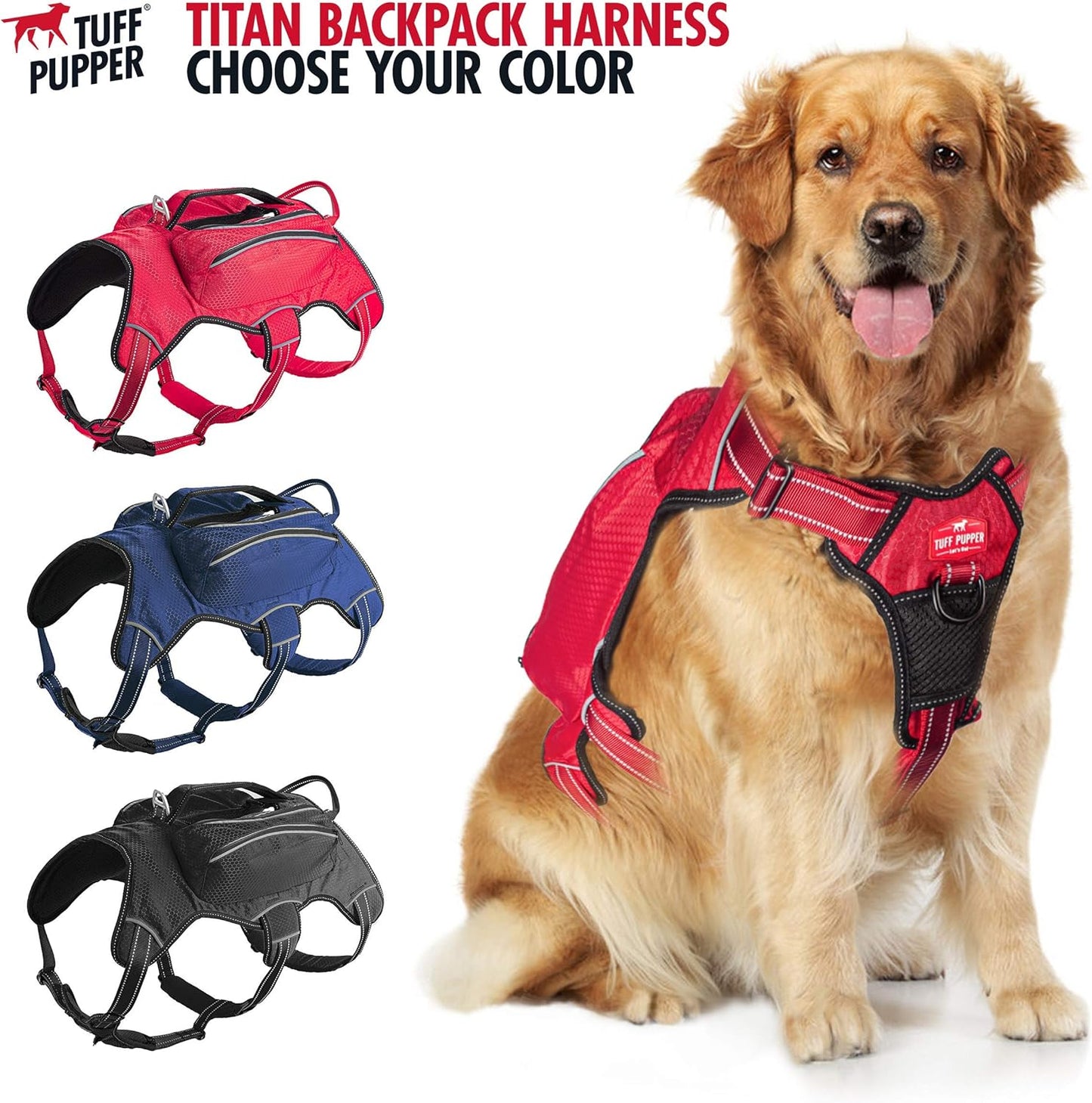 Escape Proof Dog Harness with Four Pockets | Waterproof Backpack Harness | Full Body Dog Lift Handle | 5 Point Adjustable Fit | 3M Reflective for Safety | Dog Hiking Harness for Day Trips