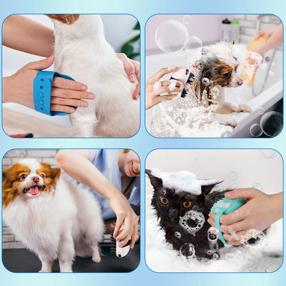 3Pcs Dog Bath Scrubber, Pet Massage Grooming Shower Silicone Brush, Washing Brush Scrubber with Adjustable Ring Handle, Dog Shampoo Brush for Short Long Haired Dogs Cats