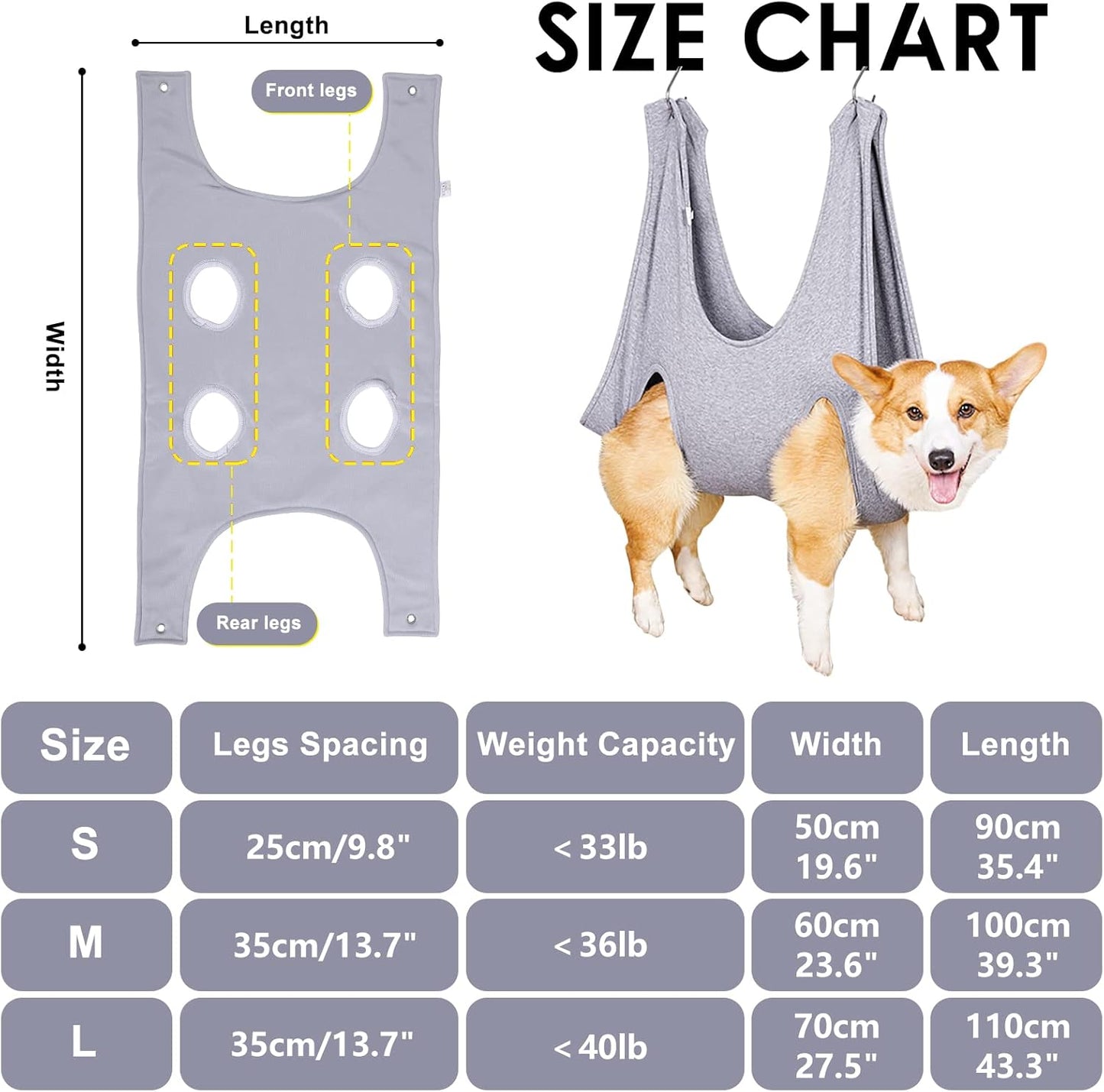 Pet Grooming Hammock,Pet Nail Clip Bag for Grooming,Bathing,Nail Cutting and Ear Removal,Dog Cat Hammock for Small Medium Dogs Cats Indoor,Pet Grooming Bag with Hangers and Fixing Pets(13.7Inch)