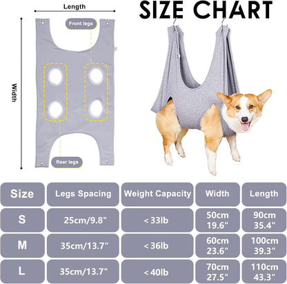 Pet Grooming Hammock,Pet Nail Clip Bag for Grooming,Bathing,Nail Cutting and Ear Removal,Dog Cat Hammock for Small Medium Dogs Cats Indoor,Pet Grooming Bag with Hangers and Fixing Pets(13.7Inch)