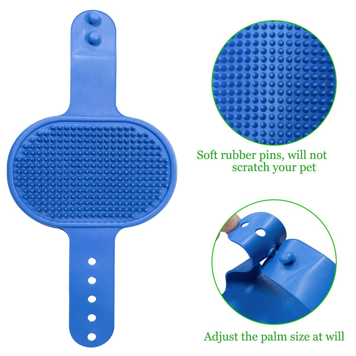 2Pcs Dog Bath Brush, Pet Bath Brush Rubber Dog Comb with Adjustable Ring Handle for Long Short Haired Pet (Bule+Green)