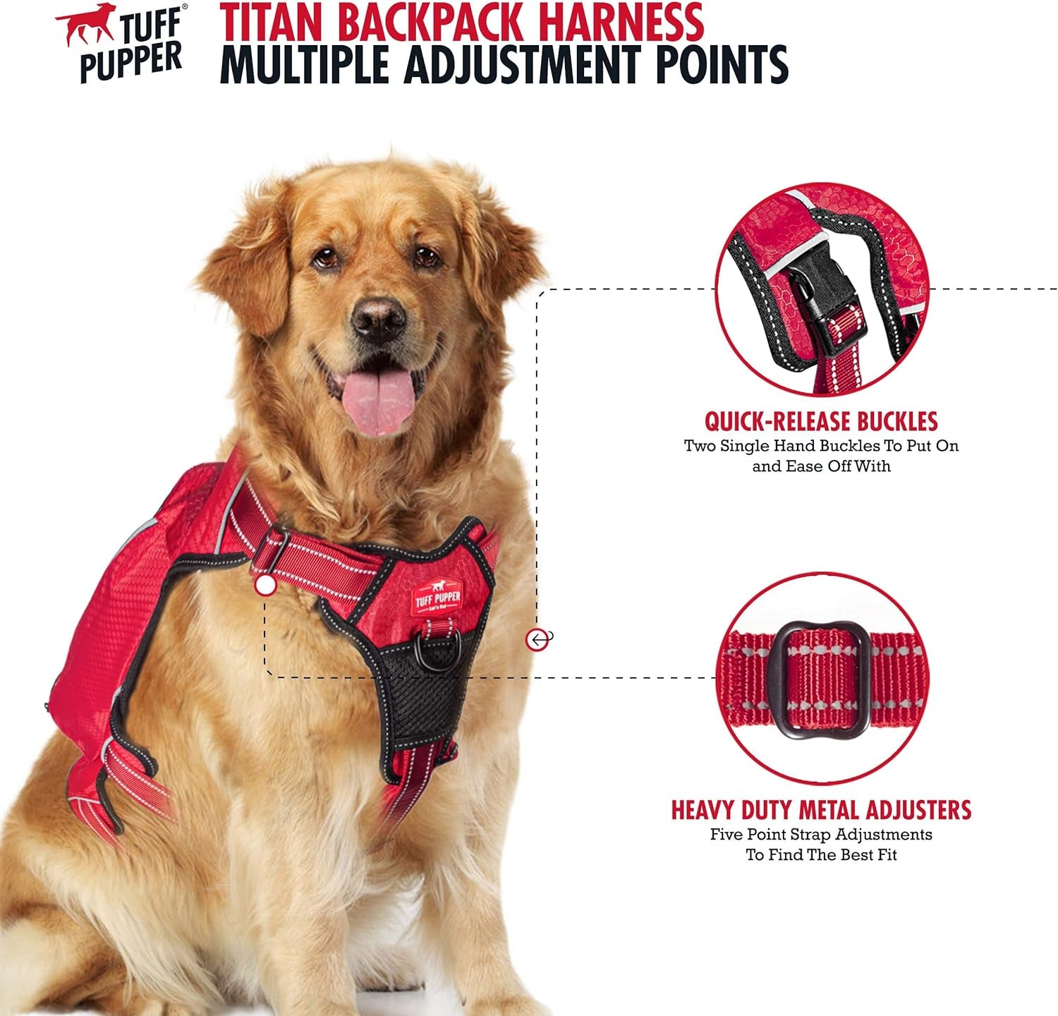 Escape Proof Dog Harness with Four Pockets | Waterproof Backpack Harness | Full Body Dog Lift Handle | 5 Point Adjustable Fit | 3M Reflective for Safety | Dog Hiking Harness for Day Trips