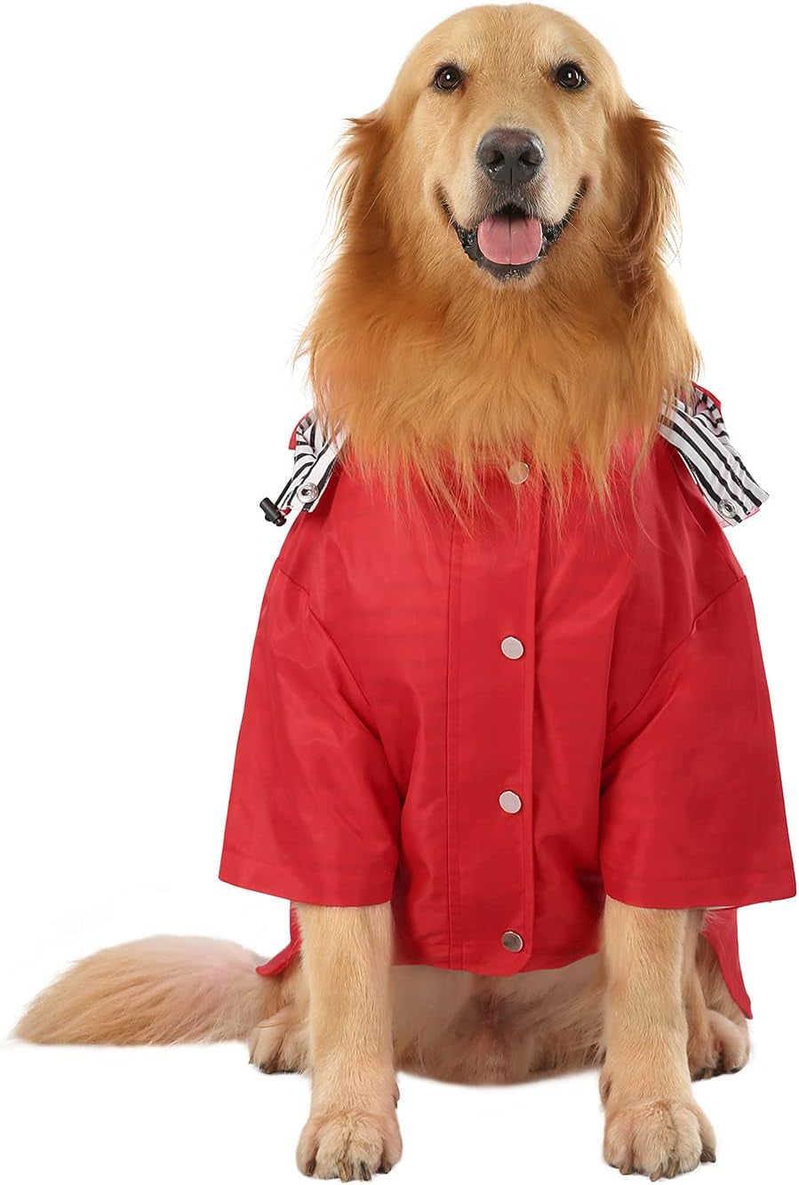 Dog Raincoat Double Layer Zip Rain Jacket with Hood for Small to Large Dogs Red - XL