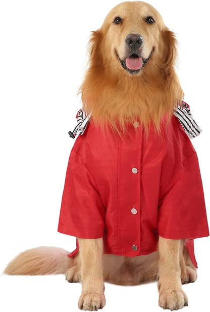 Dog Raincoat Double Layer Zip Rain Jacket with Hood for Small to Large Dogs Red - XL