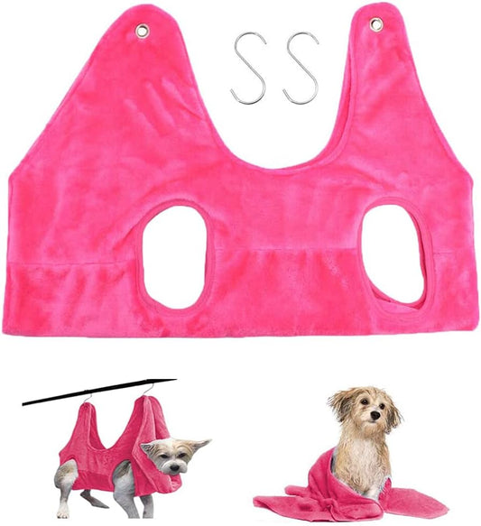 2 in 1 Pet Towel Drying Towel Bath Towel,Pet Grooming Hammock Harness for Dogs& Cats S Pink