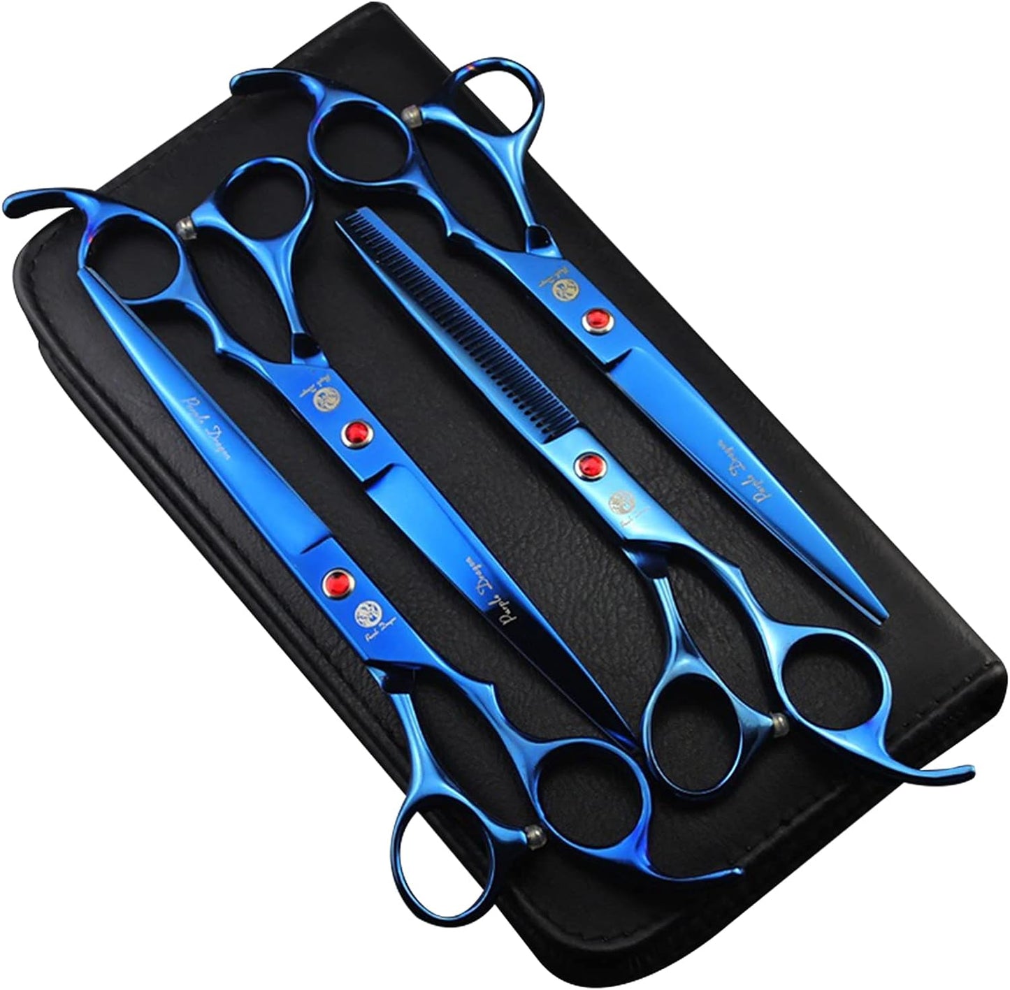 Professional 7.0 Inch 4PCS Pet Grooming Scissors Kit Japan Premium Steel Straight & Curved & Thinning Blade Dog Hair Cutting Shears Set with Case