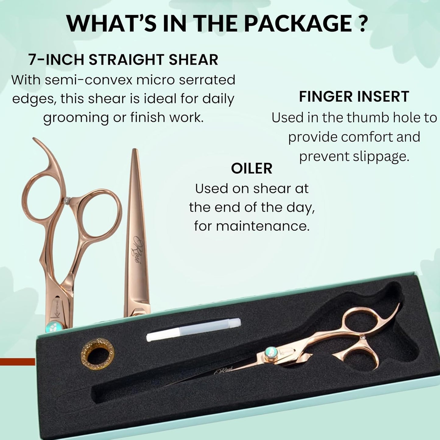 Rose Dog Grooming Scissors, 7 Inch Straight Shears, Dog Scissors for Grooming, Ergonomic Design for Comfort and Precision, Heavy Duty, Durable and Sharp