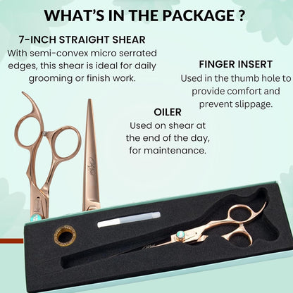 Rose Dog Grooming Scissors, 7 Inch Straight Shears, Dog Scissors for Grooming, Ergonomic Design for Comfort and Precision, Heavy Duty, Durable and Sharp
