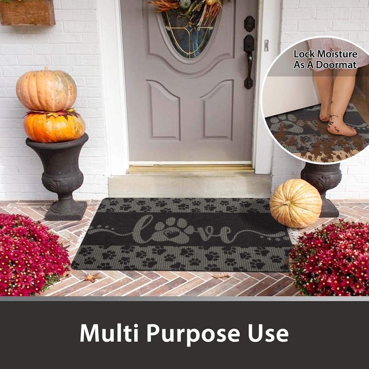 Dog and Cat Food Mat Washable Dog Mat for Food and Water Non Slip Pet Food Bowl Mat, Love, 18"X30", Grey