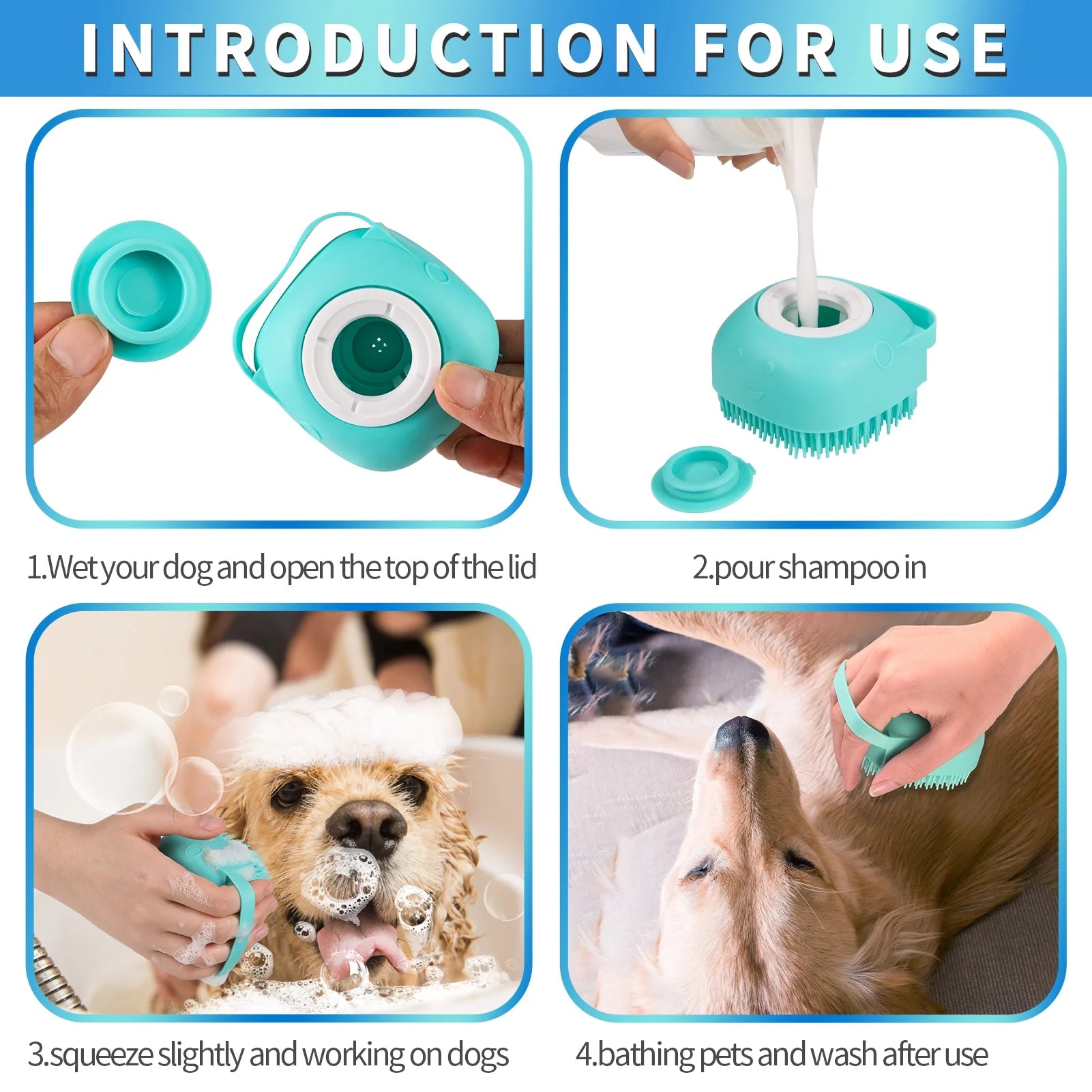 3Pcs Dog Bath Scrubber, Pet Massage Grooming Shower Silicone Brush, Washing Brush Scrubber with Adjustable Ring Handle, Dog Shampoo Brush for Short Long Haired Dogs Cats