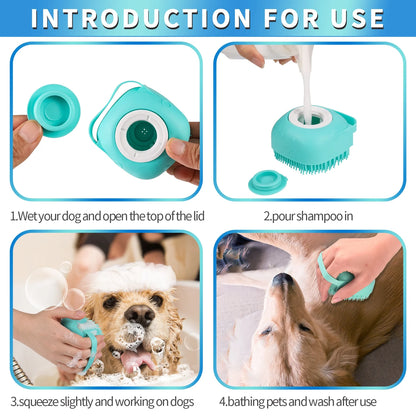3Pcs Dog Bath Scrubber, Pet Massage Grooming Shower Silicone Brush, Washing Brush Scrubber with Adjustable Ring Handle, Dog Shampoo Brush for Short Long Haired Dogs Cats