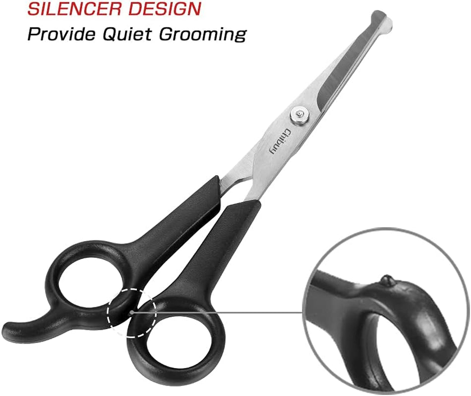Pet Grooming Scissors Set Ball Tip Eye Cut Scissors and Curved Shears, Professional Home Pets Grooming Tools Kit for Dogs and Cats 6 Dark Grey