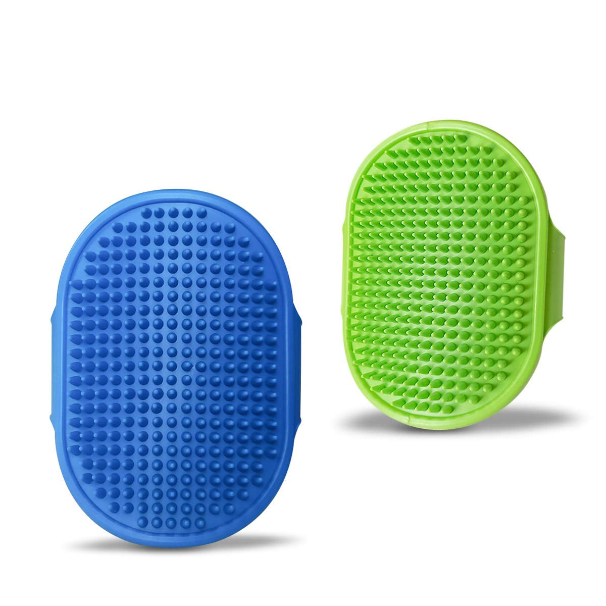 2Pcs Dog Bath Brush, Pet Bath Brush Rubber Dog Comb with Adjustable Ring Handle for Long Short Haired Pet (Bule+Green)