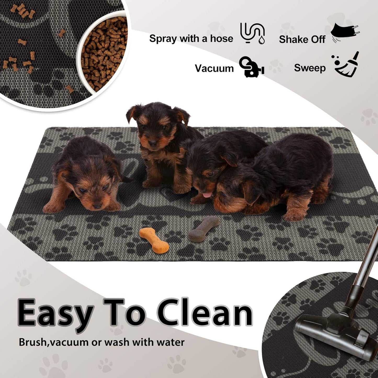 Dog and Cat Food Mat Washable Dog Mat for Food and Water Non Slip Pet Food Bowl Mat, Love, 18"X30", Grey