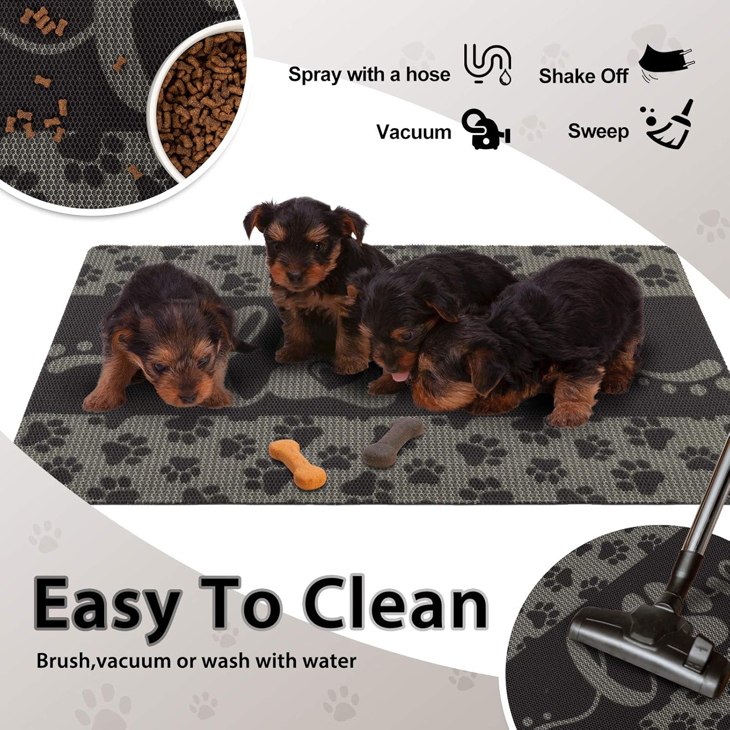 Dog and Cat Food Mat Washable Dog Mat for Food and Water Non Slip Pet Food Bowl Mat, Love, 18"X30", Grey