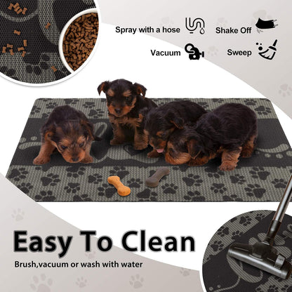 Dog and Cat Food Mat Washable Dog Mat for Food and Water Non Slip Pet Food Bowl Mat, Love, 18"X30", Grey