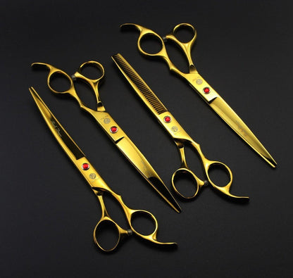 Professional 7.0 Inch 4PCS Pet Grooming Scissors Kit Japan Premium Steel Straight & Curved & Thinning Blade Dog Hair Cutting Shears Set with Case