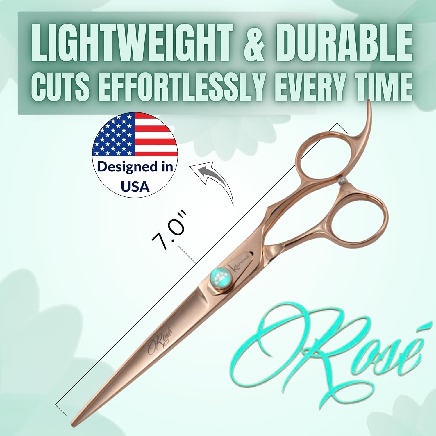 Rose Dog Grooming Scissors, 7 Inch Straight Shears, Dog Scissors for Grooming, Ergonomic Design for Comfort and Precision, Heavy Duty, Durable and Sharp